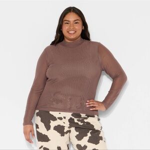Wild fable Brown Sheer Long Sleeve Top